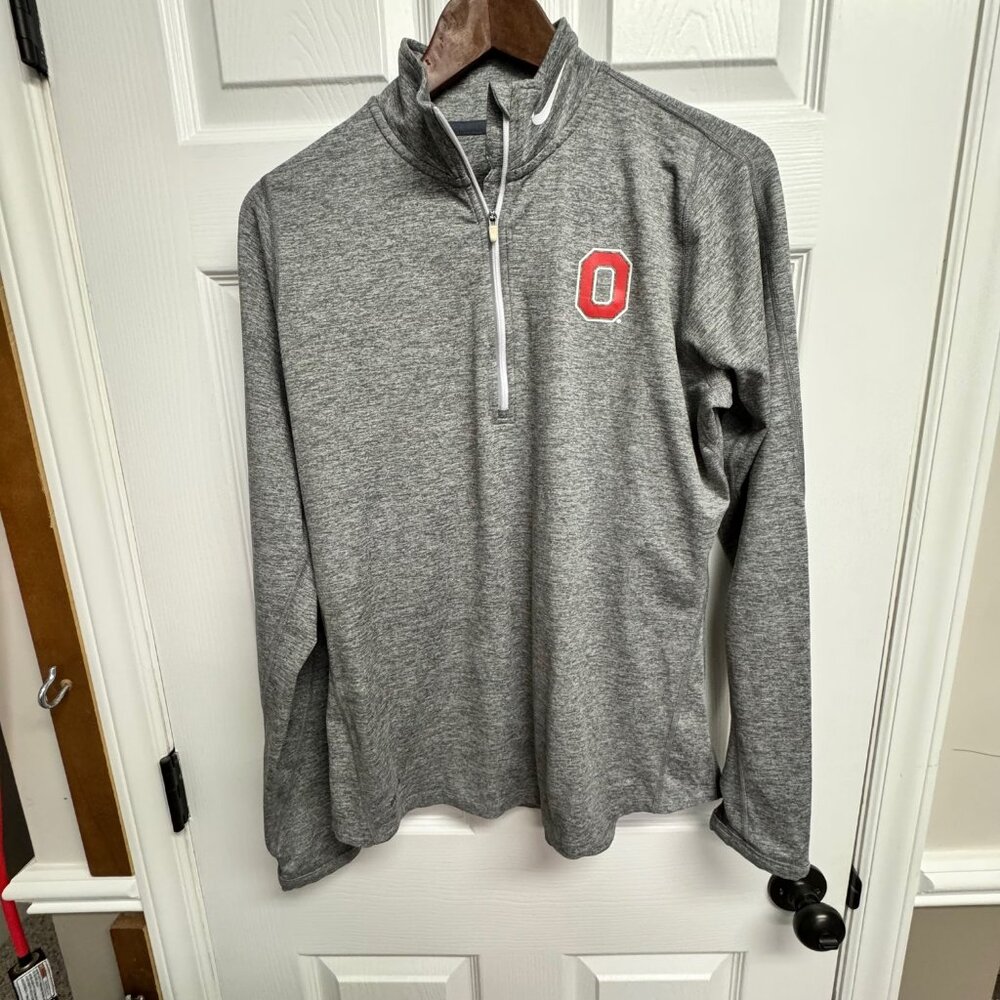 Nike Dri Fit Top Size L Gray Red Half Zip Thumbholes Ohio Buckeyes Shirt Woman